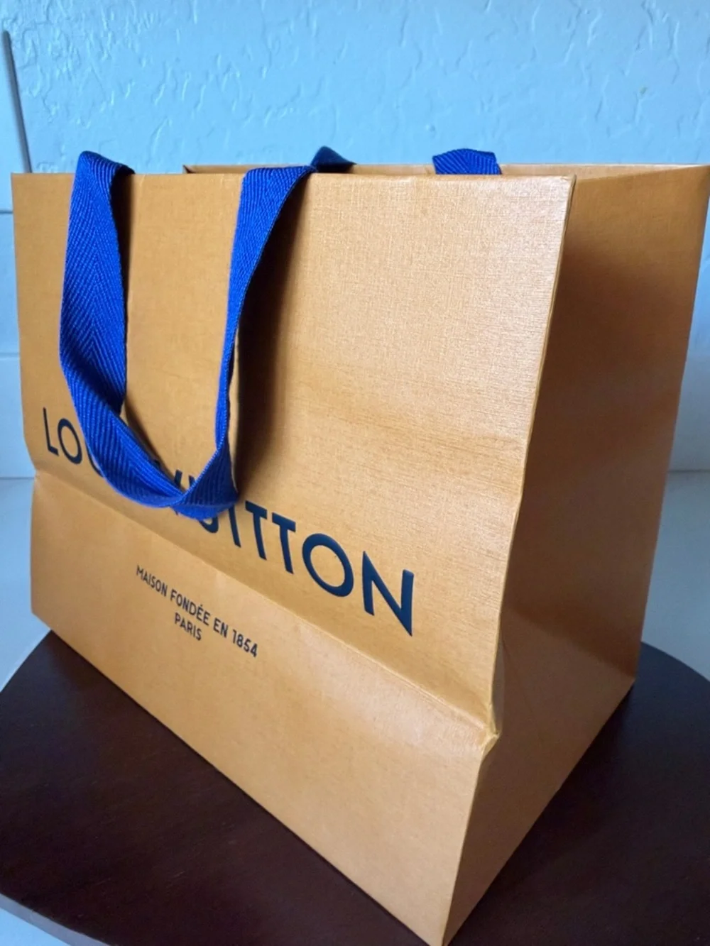 Louis Vuitton Orange Gift Bag with Blue Ribbon Handles